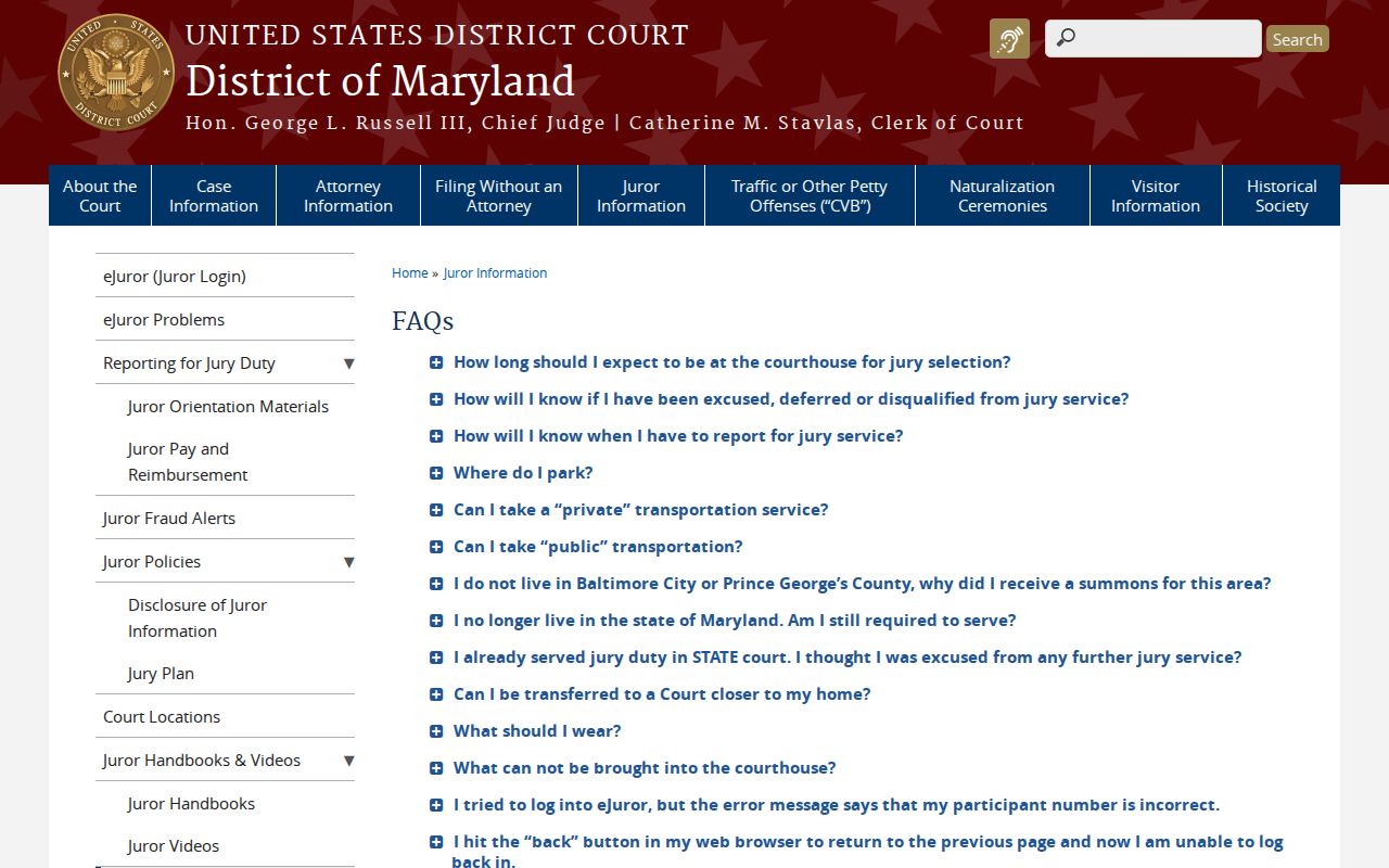 Federal venue information covering Baltimore County warrant cases in the District of Maryland