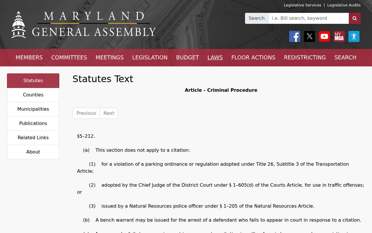 Maryland citation failure to appear statute behind Baltimore County traffic warrants